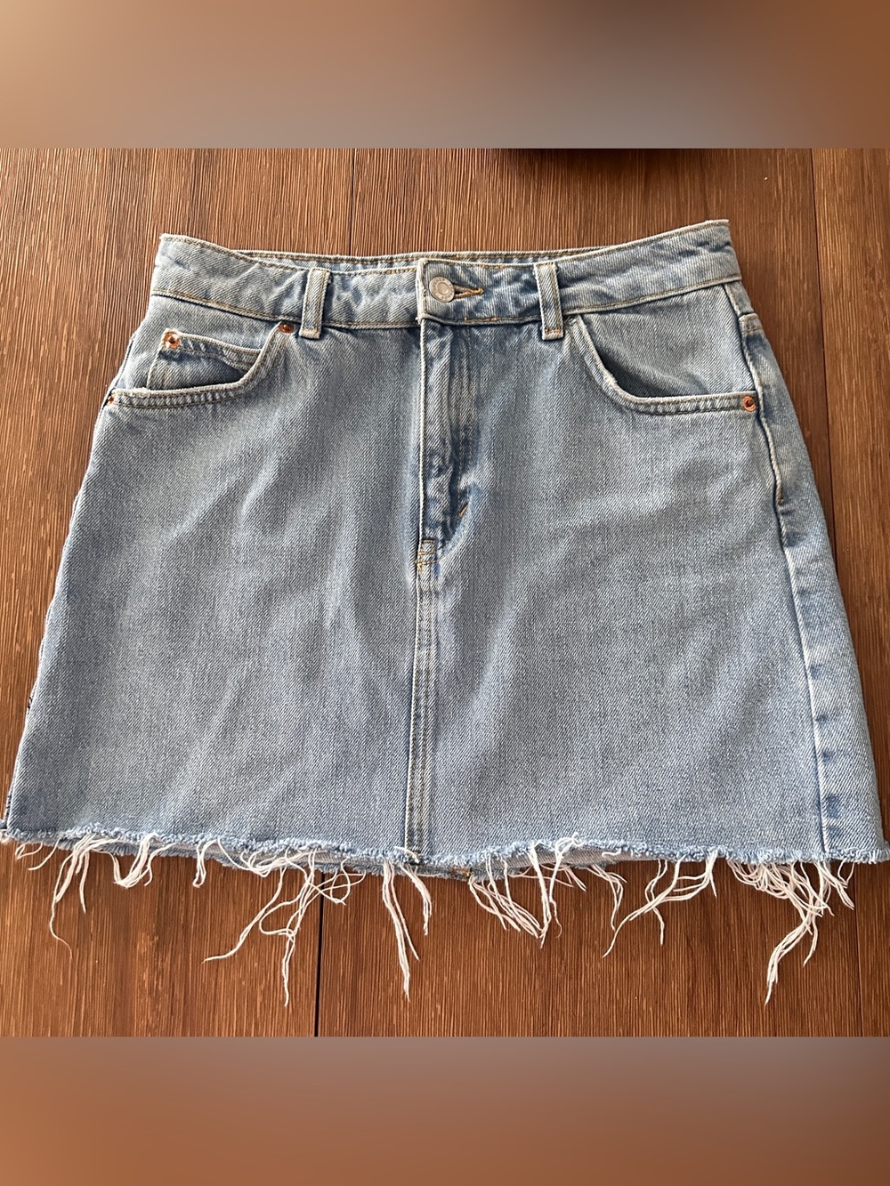 Topshop Light Blue Denim Mini Skirt with Frayed Hem
